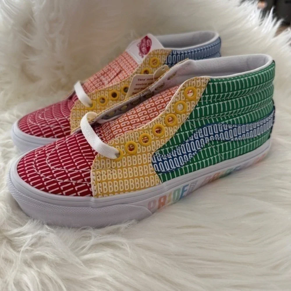 Vans Sk8 Mid High Top Sneakers Womens 5 NEW Pride‎ Rainbow Multi Colored